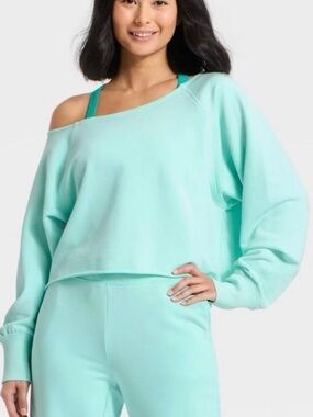 JoyLab Blue Off-the-Shoulder Cropped Sweatshirt.